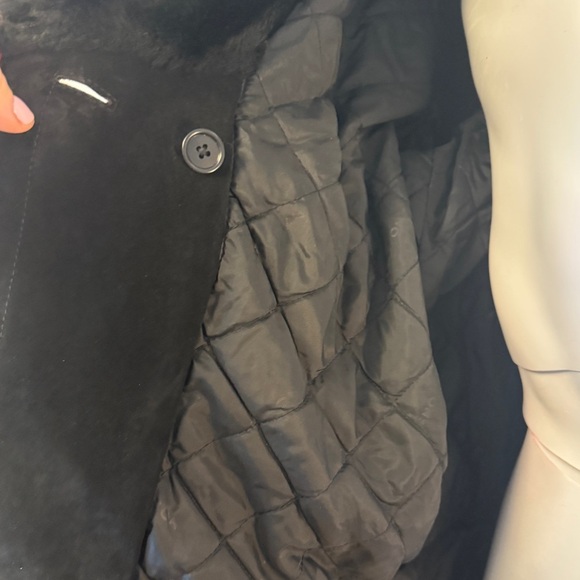 Wilsons Leather Jacket Black Suede Faux Vegan Fur Trim Vintage Retro 90’s Large - Picture 7 of 9